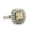 Image 3 : Cushion-Cut Yellow and Colorless Diamond Halo Ring