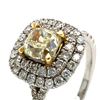 Image 4 : Cushion-Cut Yellow and Colorless Diamond Halo Ring