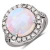Image 1 : Cabochon Opal and Champagne Diamond Halo Ring