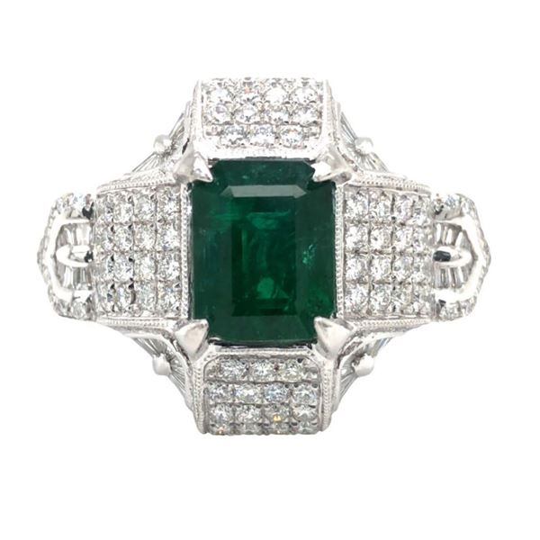 Emerald & Diamond Ring - Signed, GIA Certified