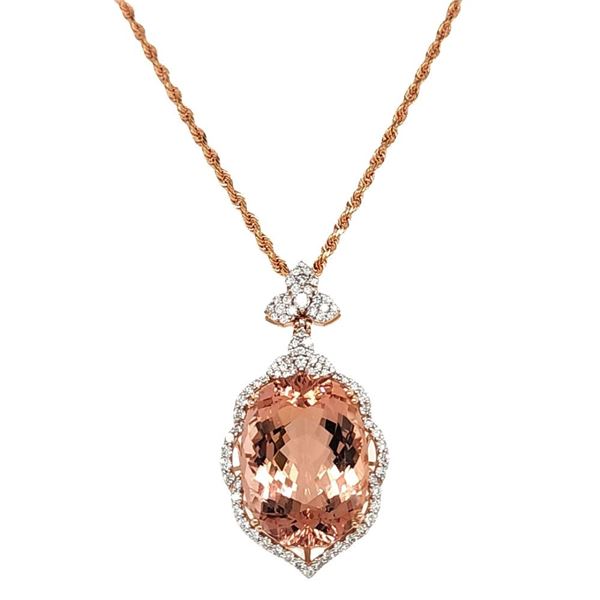 Morganite Pendant with Diamond Halo - Rose Gold
