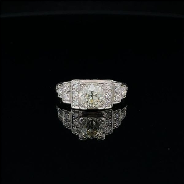 Art-Deco Style European-Cut Diamond Platinum Ring