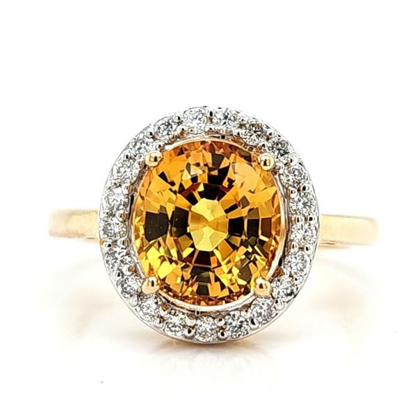 Deep Yellow Sapphire & Diamond Halo Ring