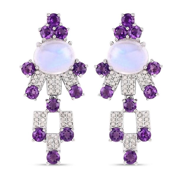 Moonstone & Diamond Earrings, Amethyst "Moonbeams"