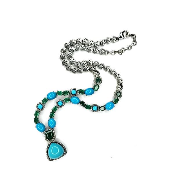 Turquoise, Emerald, and Diamond Necklace
