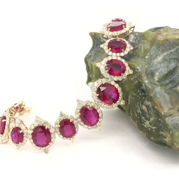 Graduating Ruby Composite & Diamond Halo Bracelet