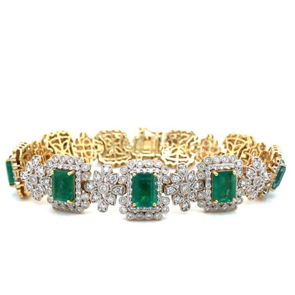Emerald Bracelet-Diamond Halo & Flowers, Certified