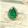 Image 1 : Zambian Emerald and Diamond Halo Ring - Pear Shape