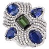 Image 1 : Kyanite, Tourmaline, & Diamond Feathered Boa Ring
