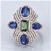Image 2 : Kyanite, Tourmaline, & Diamond Feathered Boa Ring