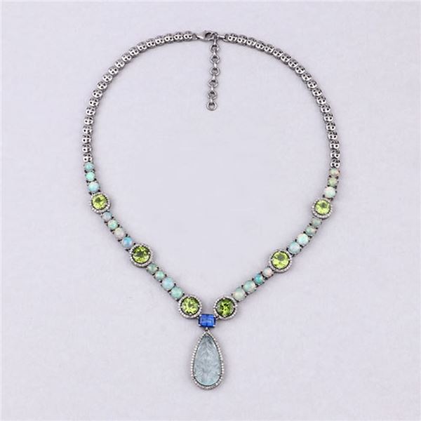 Peridot, Opal, Topaz, Kyanite and Diamond Necklace