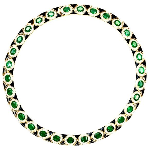 Emerald and Diamond Luxury Flat Necklace - Enamel