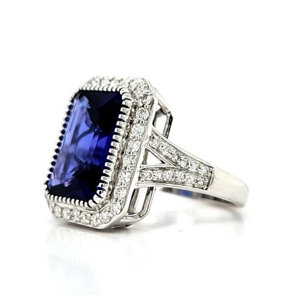 Large Tanzanite and Diamond Halo Ring