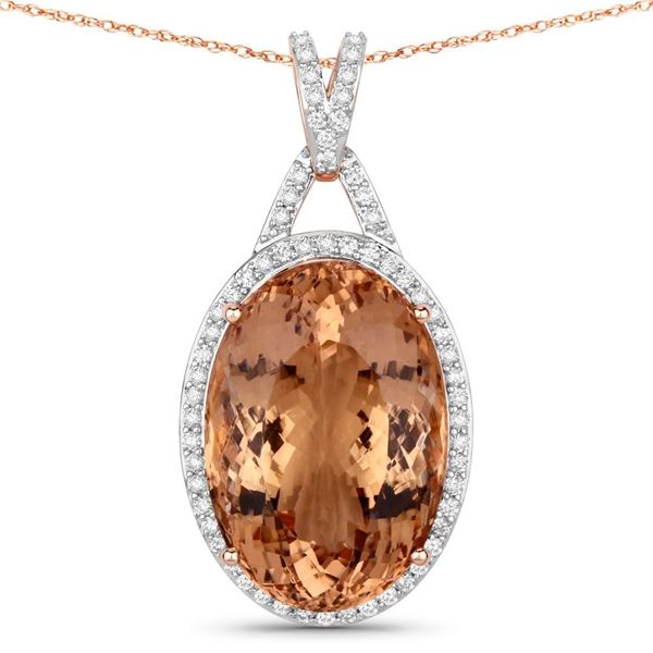Modernized Morganite and Diamond Halo Pendant