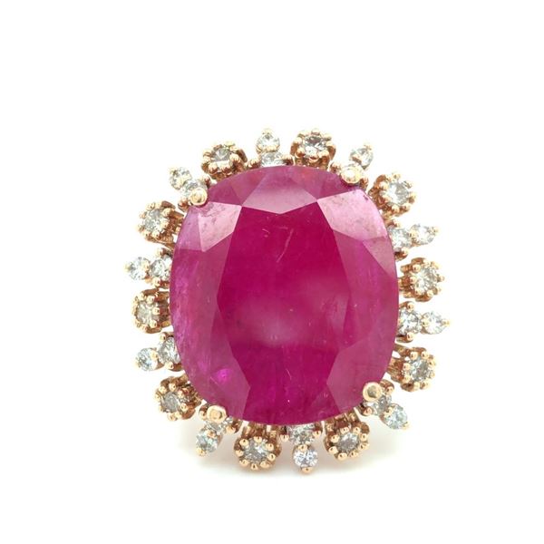 13.76 Carat Natural Ruby and Diamond Halo Ring