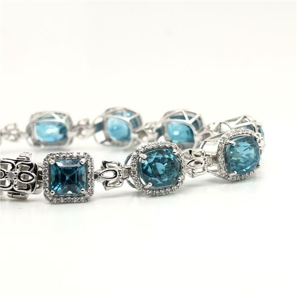 Bright, Mixed-Cut Blue Zircon and Diamond Bracelet