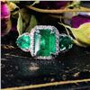 Image 3 : Emerald and Diamond Halo Trinity Ring
