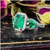 Image 4 : Emerald and Diamond Halo Trinity Ring