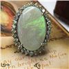 Image 4 : White Opal with Glowing Green Fire & Diamond Ring