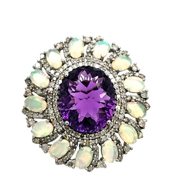 Amethyst Ring with Opal and Diamond Skirt Border