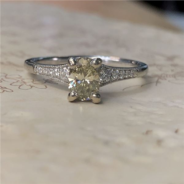 Oval-Cut .50 carat Yellow Diamond Cathedral Ring