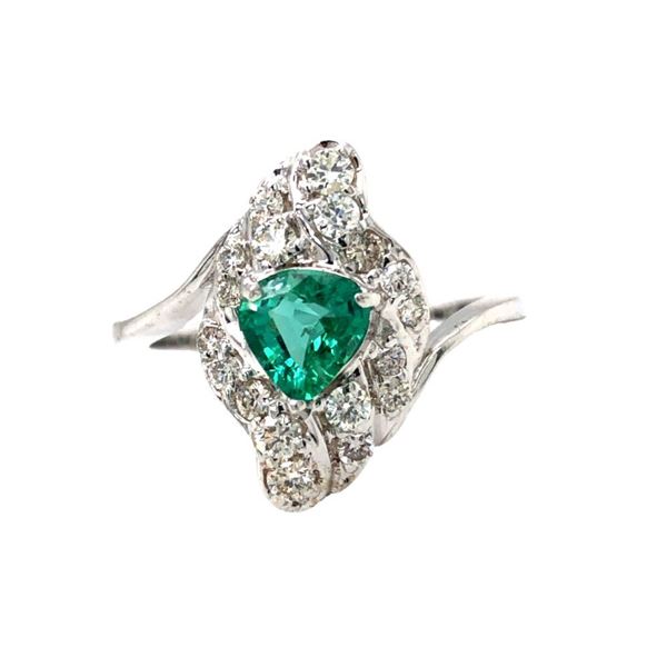 Designer-Cut Emerald and Diamond Swirl Ring