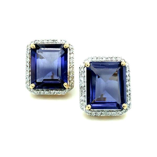 Impressive Iolite and Diamond Halo Earrings
