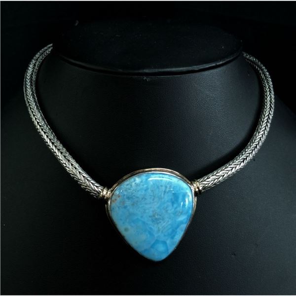 Signed Everett .925/18K Chunky Larimar Necklace