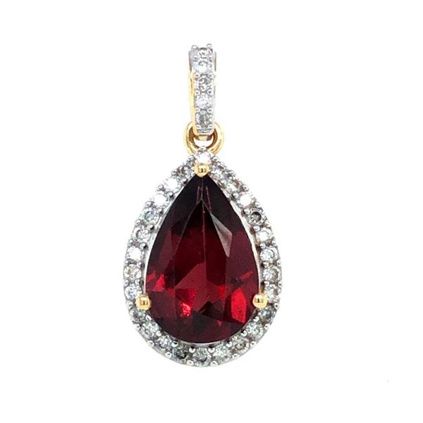 Tear Drop Rhodolite Garnet Pendant w/Diamond Halo