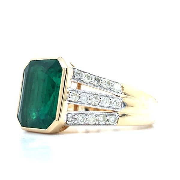 Bezel-Set Emerald-Cut Emerald and Diamond Ring