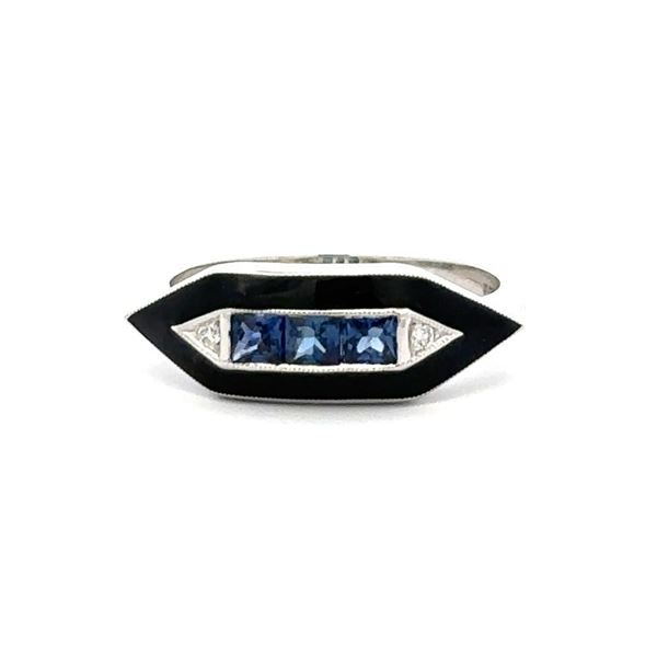 Blue Sapphire, Diamond & Black Enamel Stacker Ring