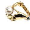 Image 3 : Hands Holding a Pearl with Diamond - 18K Ring