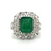 Image 1 : Emerald Ring with Round and Baguette Diamond Halo