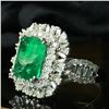 Image 4 : Emerald Ring with Round and Baguette Diamond Halo