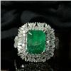 Image 5 : Emerald Ring with Round and Baguette Diamond Halo