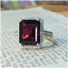 Image 3 : Octagonal-Cut Rhodolite Garnet & Diamond Halo Ring