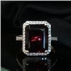 Image 7 : Octagonal-Cut Rhodolite Garnet & Diamond Halo Ring