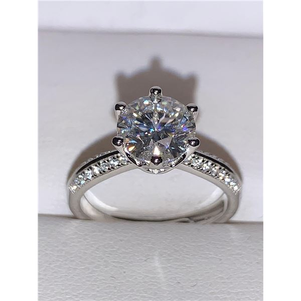 Rounds Brilliant Cut 2.0 Carat moissanite Solitaire Engagement Ring Sterling Silver with Appraisal $