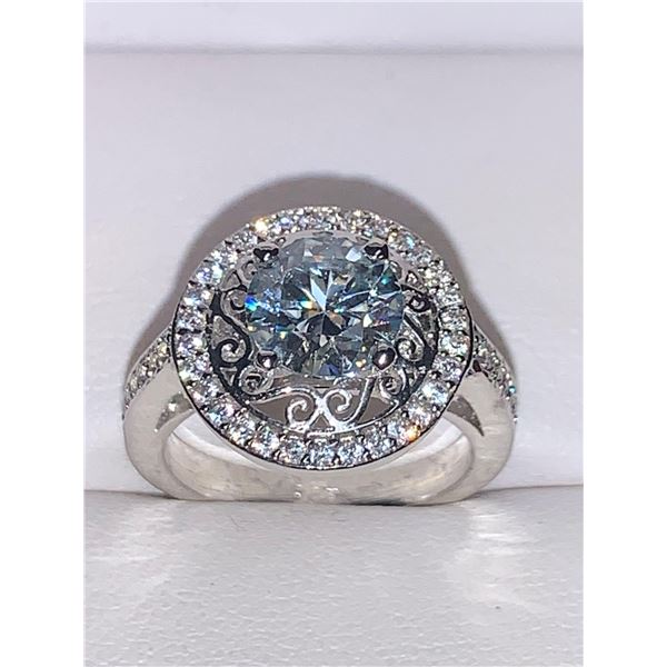 Cathedral Shank Halo Design 2.10 Carat Brilliant cut Moissanite Solitaire with Appraisal Certificate