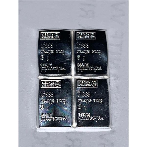 Valcambi Suisse .999 Pure Silver 1 gram Wafer Bars - LOT of 4