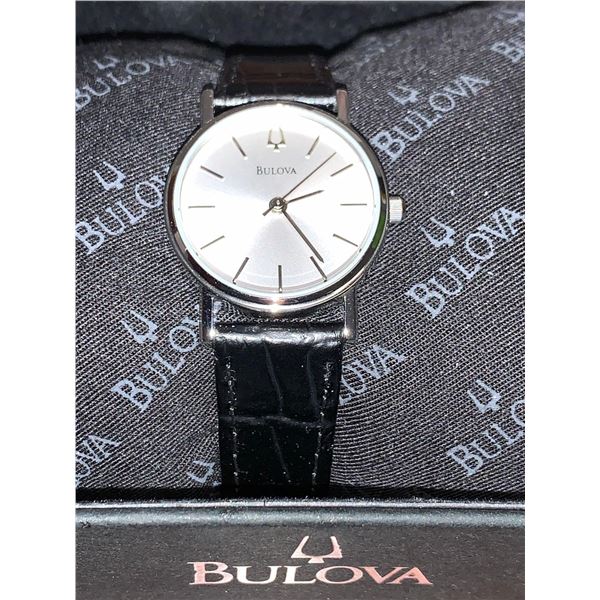 Ladies NEW Bulova Silver elegant leather strap wrist watch