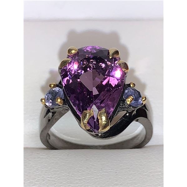 Natural Amethyst Pear Cut 8.87 Carat Solitaire .925 Silver Dress Ring Appraisal Certificate $850.00