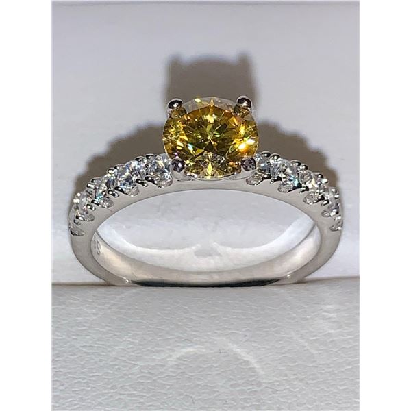 Ladies round Cut Yellow Moissanite 1.0 Carat Solitaire Ring with appraisal $935.00
