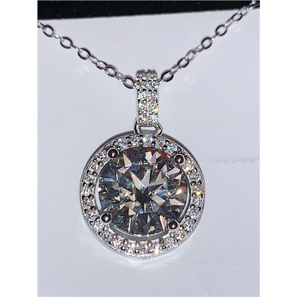 Blue moisannite 3.0 Carat Solitaire Cluster Stone Pendant & chain Set Appraised $2295.00