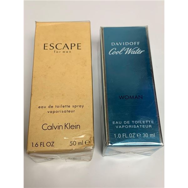 Calvin Klein Escape 50ml & Davidoff Cool Waters 30ml New Sealed Eau de Toilet LOT of 2