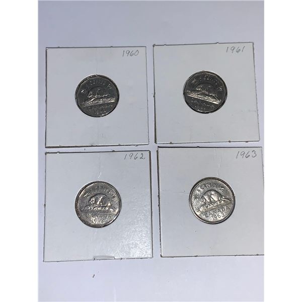 Canada Vintage Set of 4 Nickles - 1960-1963