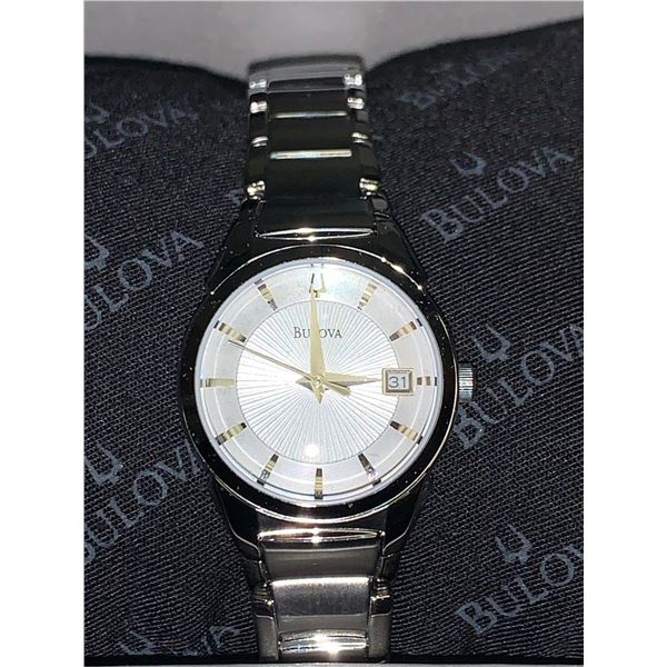 NEW Bulova Date Faced Silver Wrist watch in Box
