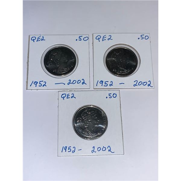 Queen Elizabeth 1952-2002 - 50 year reign commemorative half dollars - LOT of 3