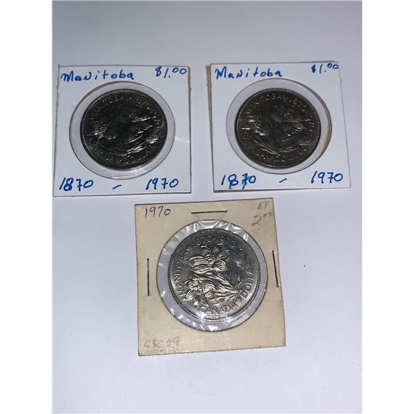 Manitoba 1870-1970 $1.00 Coins - Cased - LOT of 3