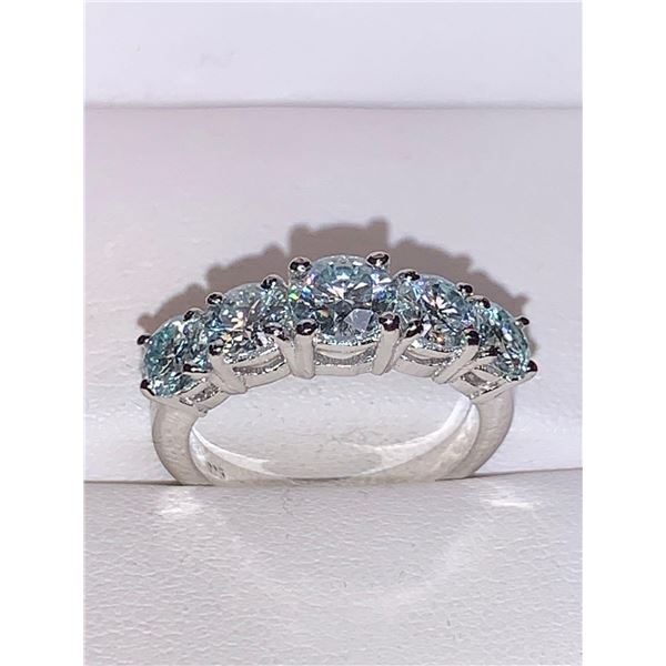 Blue Moissanite Multi Stone 4.0 Carat Anniversary Ring Appraised $2350.00